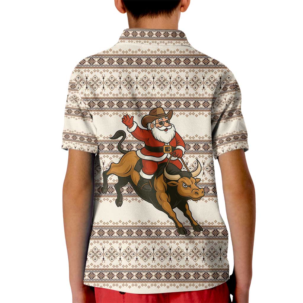 Riding Bulls Punchin Fools Christmas Kid Polo Shirt Xmas Holiday Patterns - Wonder Print Shop