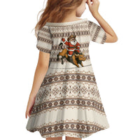 Riding Bulls Punchin Fools Christmas Kid Short Sleeve Dress Xmas Holiday Patterns - Wonder Print Shop