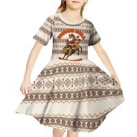 Riding Bulls Punchin Fools Christmas Kid Short Sleeve Dress Xmas Holiday Patterns - Wonder Print Shop