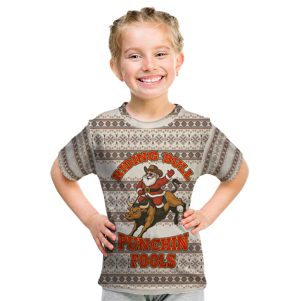Riding Bulls Punchin Fools Christmas Kid T Shirt Xmas Holiday Patterns - Wonder Print Shop