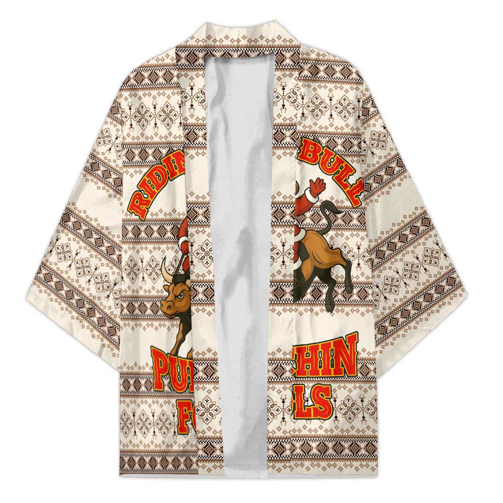 Riding Bulls Punchin Fools Christmas Kimono Xmas Holiday Patterns - Wonder Print Shop