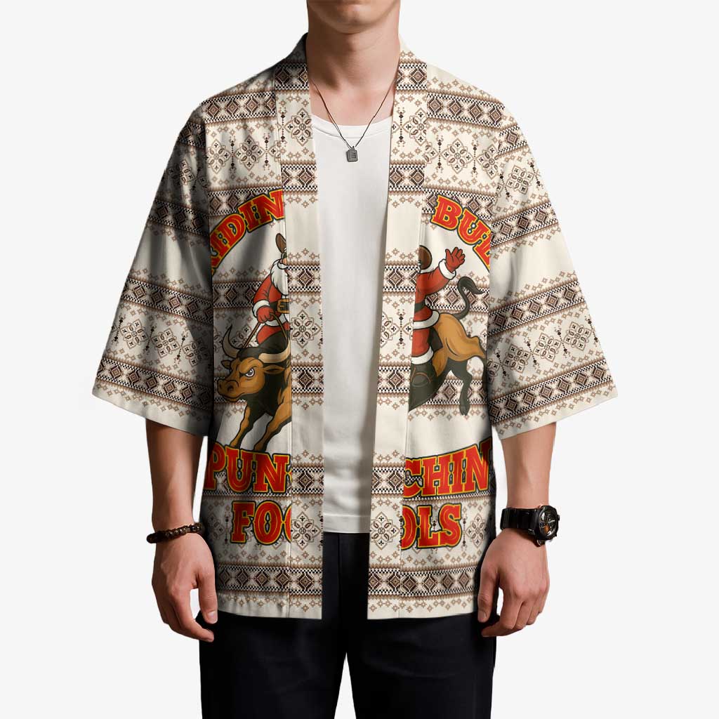 Riding Bulls Punchin Fools Christmas Kimono Xmas Holiday Patterns - Wonder Print Shop