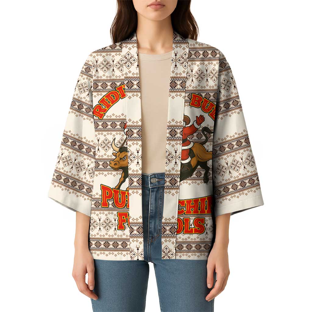 Riding Bulls Punchin Fools Christmas Kimono Xmas Holiday Patterns - Wonder Print Shop