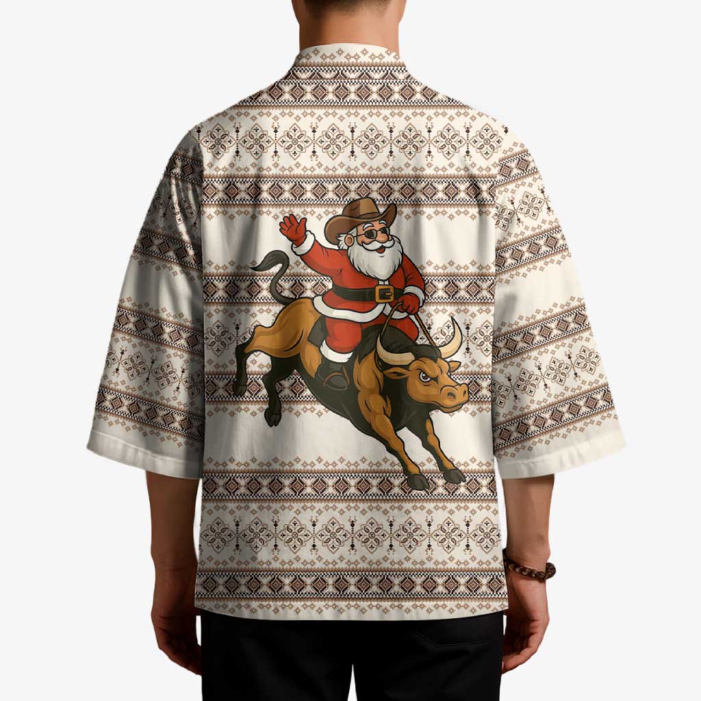 Riding Bulls Punchin Fools Christmas Kimono Xmas Holiday Patterns - Wonder Print Shop