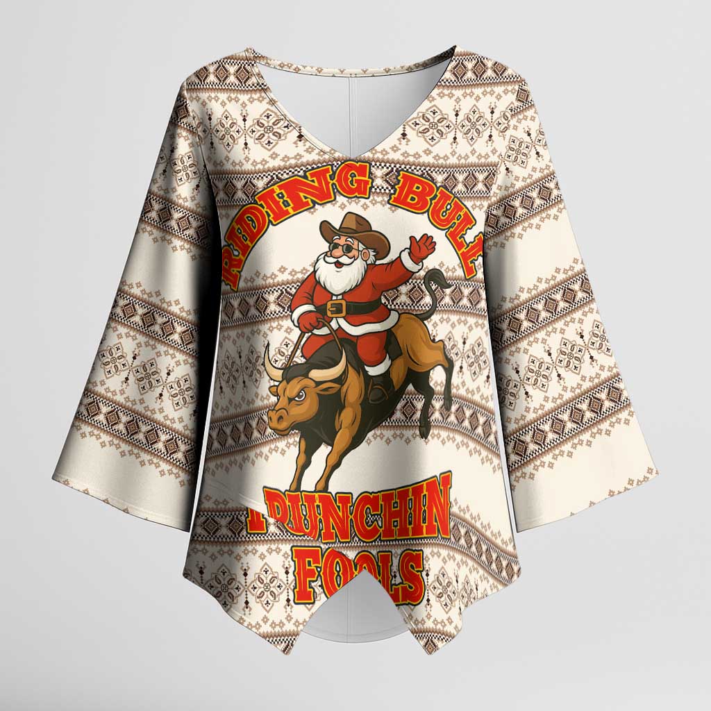 Riding Bulls Punchin Fools Christmas Kimono Sleeve Blouse Xmas Holiday Patterns - Wonder Print Shop