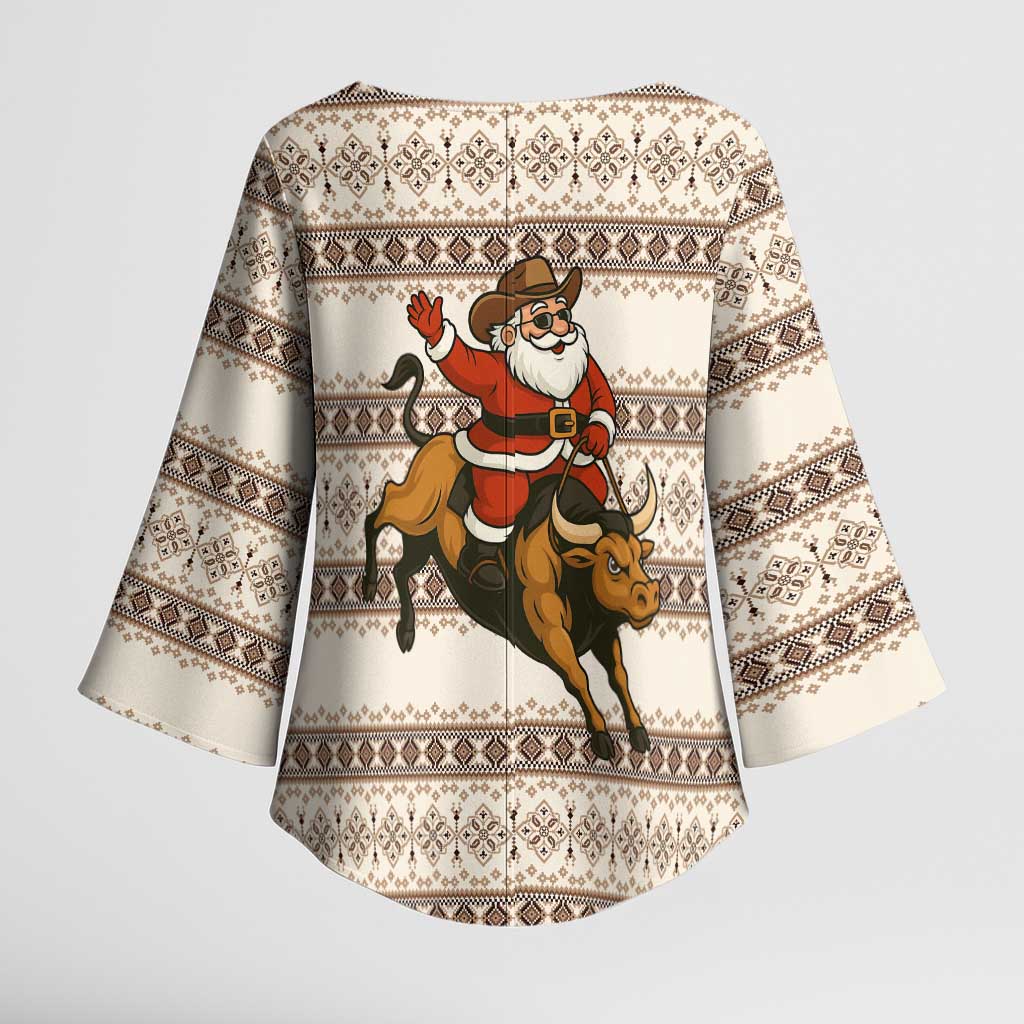Riding Bulls Punchin Fools Christmas Kimono Sleeve Blouse Xmas Holiday Patterns - Wonder Print Shop