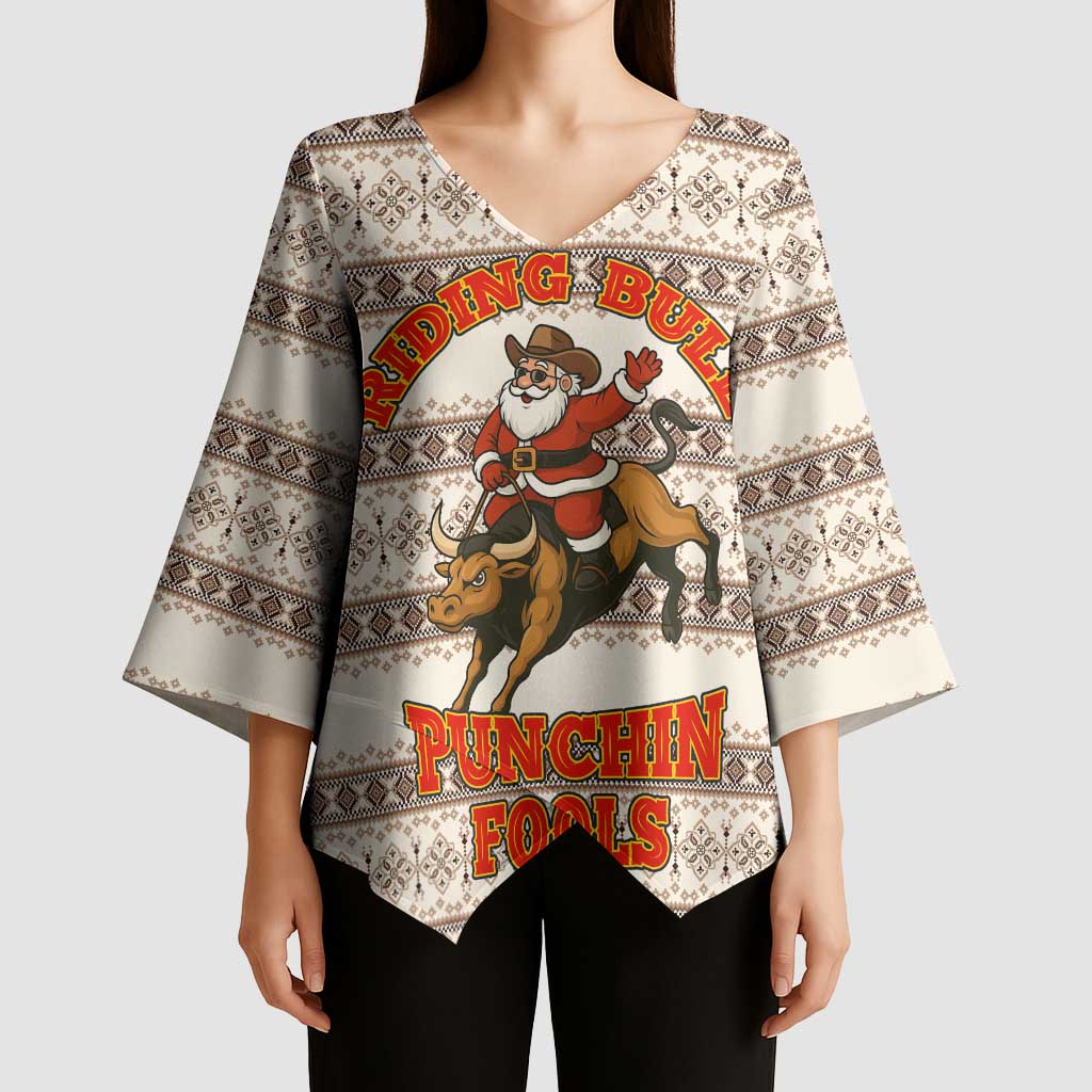 Riding Bulls Punchin Fools Christmas Kimono Sleeve Blouse Xmas Holiday Patterns - Wonder Print Shop