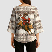 Riding Bulls Punchin Fools Christmas Kimono Sleeve Blouse Xmas Holiday Patterns - Wonder Print Shop