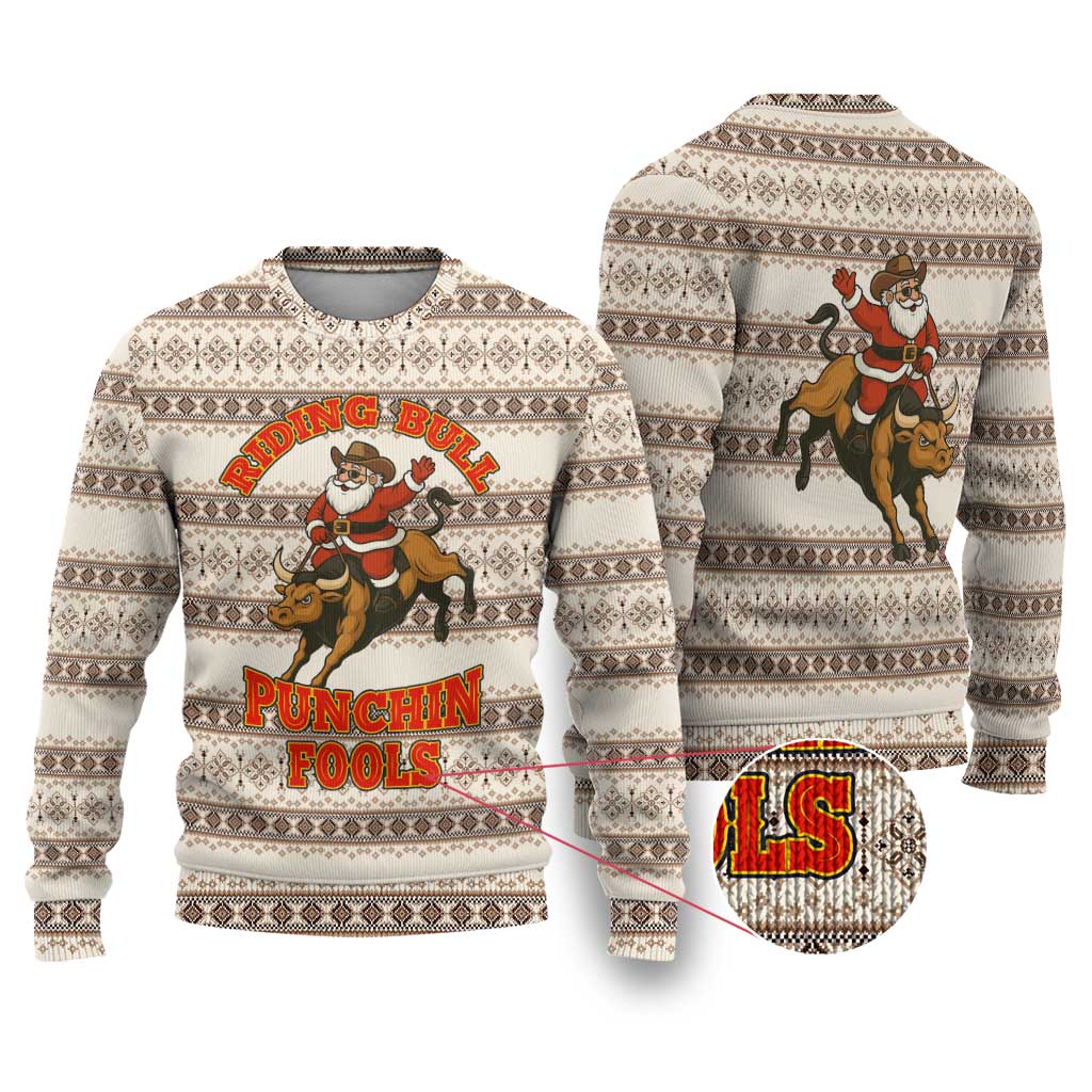 Riding Bulls Punchin Fools Christmas Ugly Christmas Sweater Xmas Holiday Patterns - Wonder Print Shop