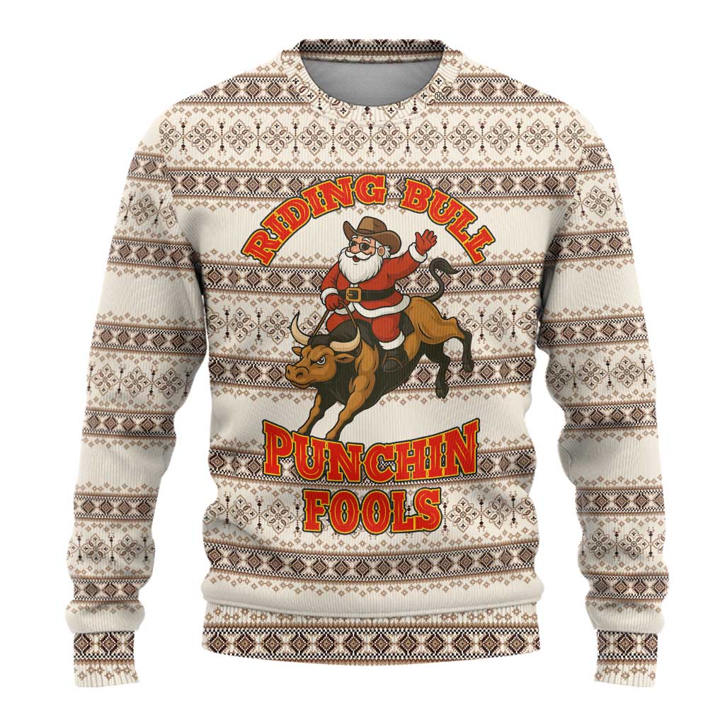 Riding Bulls Punchin Fools Christmas Ugly Christmas Sweater Xmas Holiday Patterns - Wonder Print Shop