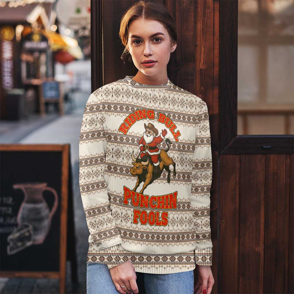 Riding Bulls Punchin Fools Christmas Ugly Christmas Sweater Xmas Holiday Patterns - Wonder Print Shop