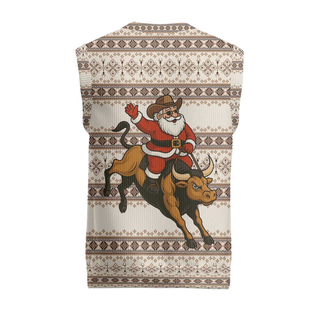 Riding Bulls Punchin Fools Christmas Knitted V-Neck Vest Xmas Holiday Patterns - Wonder Print Shop
