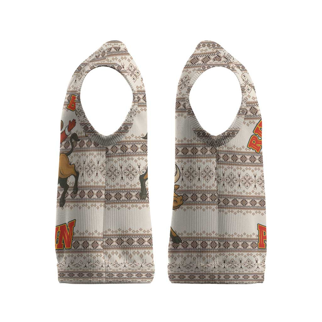 Riding Bulls Punchin Fools Christmas Knitted V-Neck Vest Xmas Holiday Patterns - Wonder Print Shop