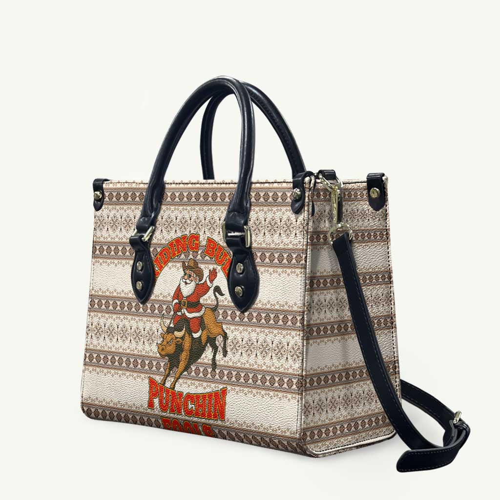 Riding Bulls Punchin Fools Christmas Leather Bag Xmas Holiday Patterns - Wonder Print Shop