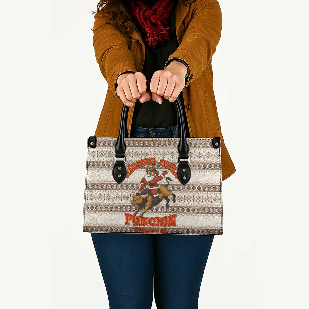 Riding Bulls Punchin Fools Christmas Leather Bag Xmas Holiday Patterns - Wonder Print Shop