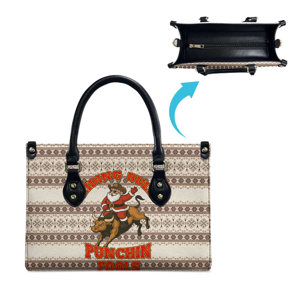Riding Bulls Punchin Fools Christmas Leather Bag Xmas Holiday Patterns - Wonder Print Shop