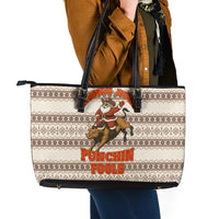 Riding Bulls Punchin Fools Christmas Leather Tote Bag Xmas Holiday Patterns - Wonder Print Shop