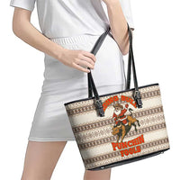Riding Bulls Punchin Fools Christmas Leather Tote Bag Xmas Holiday Patterns - Wonder Print Shop