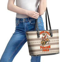Riding Bulls Punchin Fools Christmas Leather Tote Bag Xmas Holiday Patterns - Wonder Print Shop