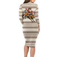 Riding Bulls Punchin Fools Christmas Long Sleeve Bodycon Dress Xmas Holiday Patterns - Wonder Print Shop