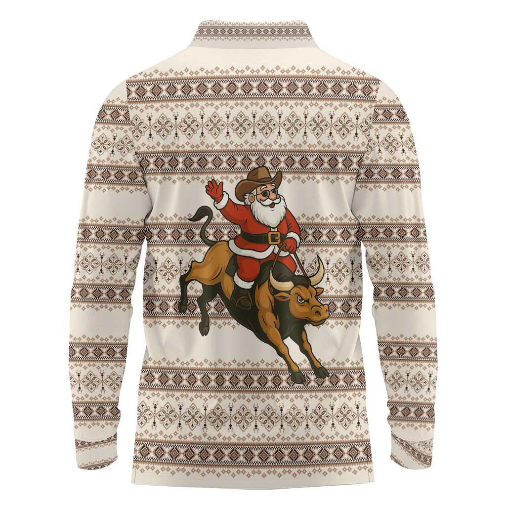 Riding Bulls Punchin Fools Christmas Long Sleeve Polo Shirt Xmas Holiday Patterns - Wonder Print Shop