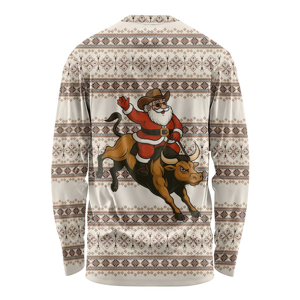 Riding Bulls Punchin Fools Christmas Long Sleeve Shirt Xmas Holiday Patterns - Wonder Print Shop