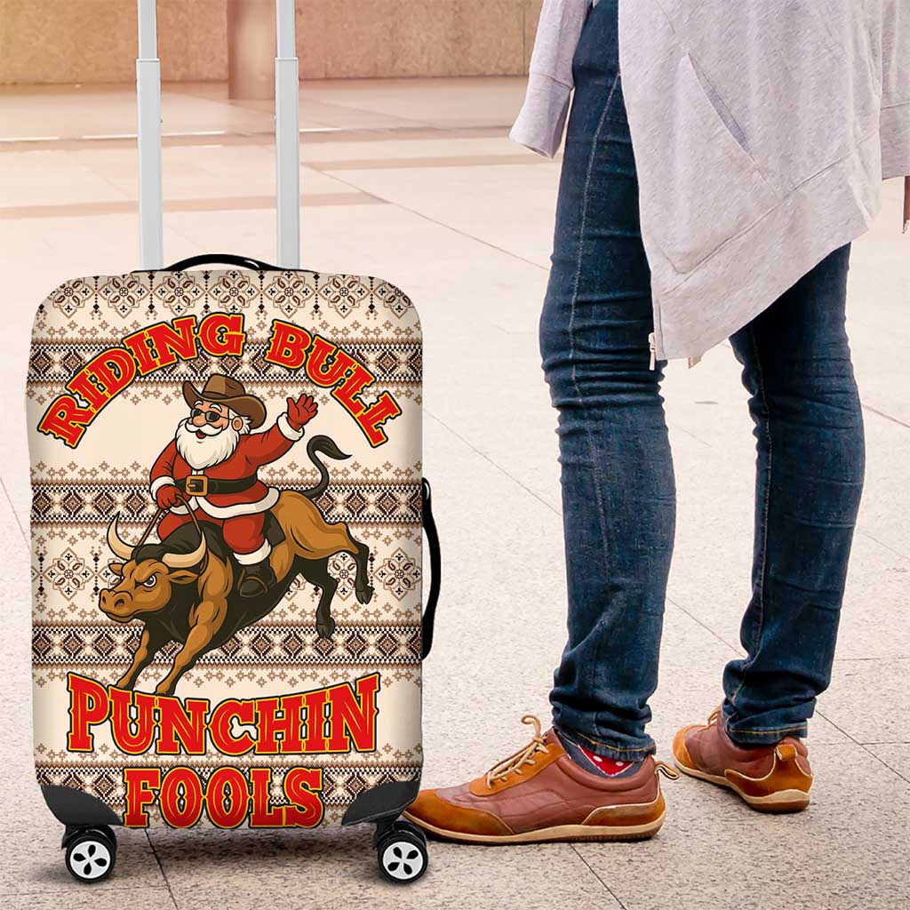 Riding Bulls Punchin Fools Christmas Luggage Cover Xmas Holiday Patterns - Wonder Print Shop
