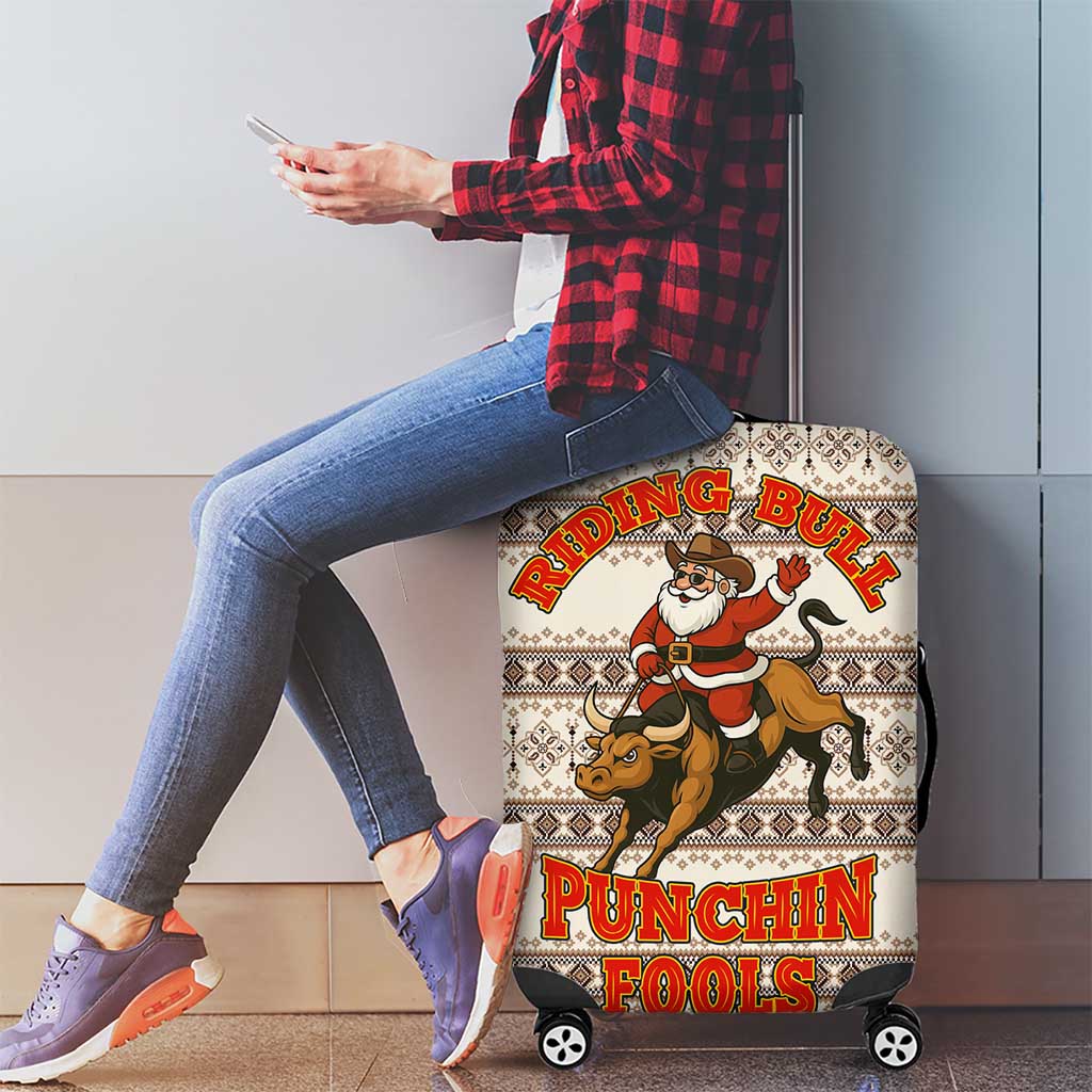 Riding Bulls Punchin Fools Christmas Luggage Cover Xmas Holiday Patterns - Wonder Print Shop