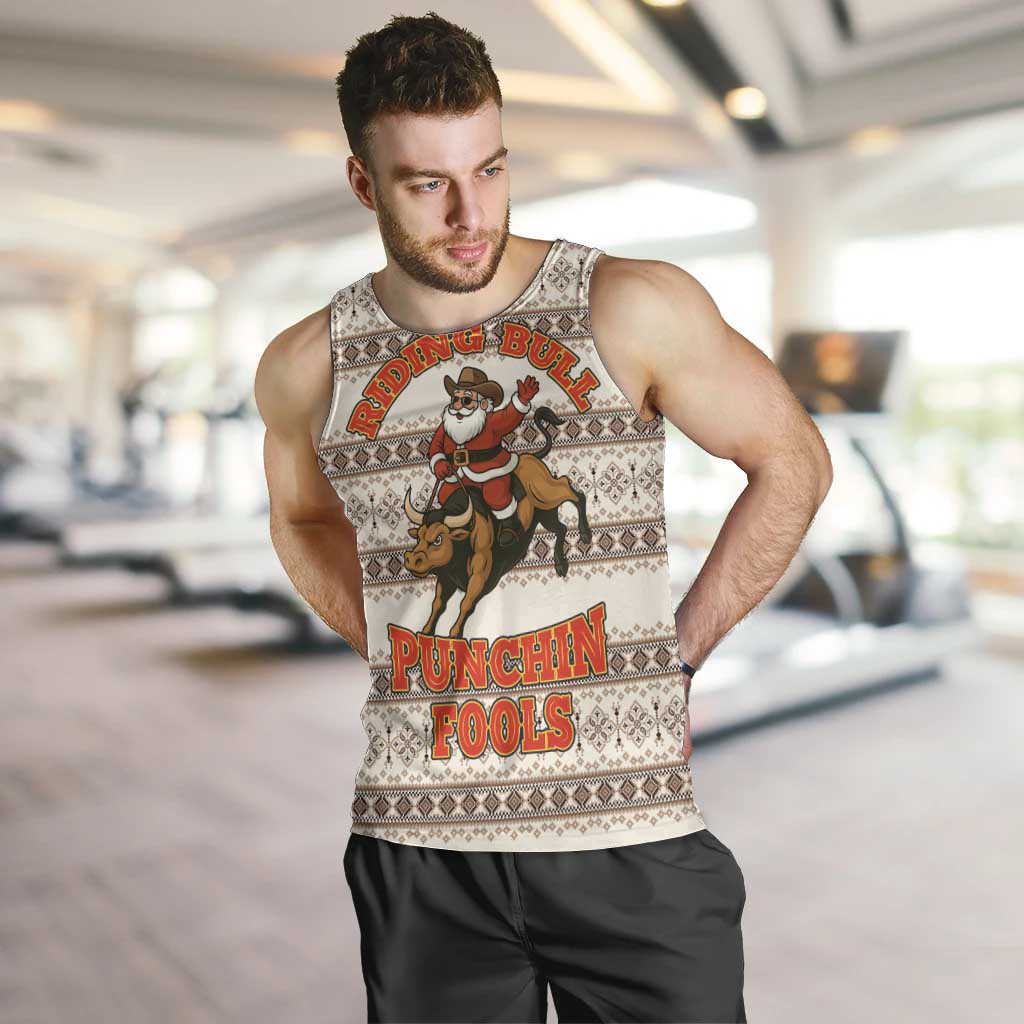Riding Bulls Punchin Fools Christmas Men Tank Top Xmas Holiday Patterns - Wonder Print Shop