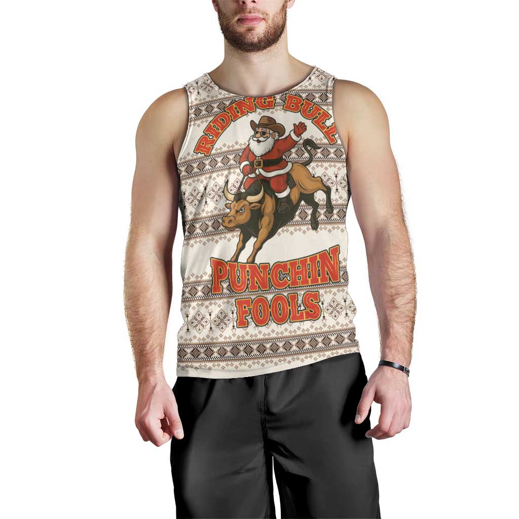 Riding Bulls Punchin Fools Christmas Men Tank Top Xmas Holiday Patterns - Wonder Print Shop