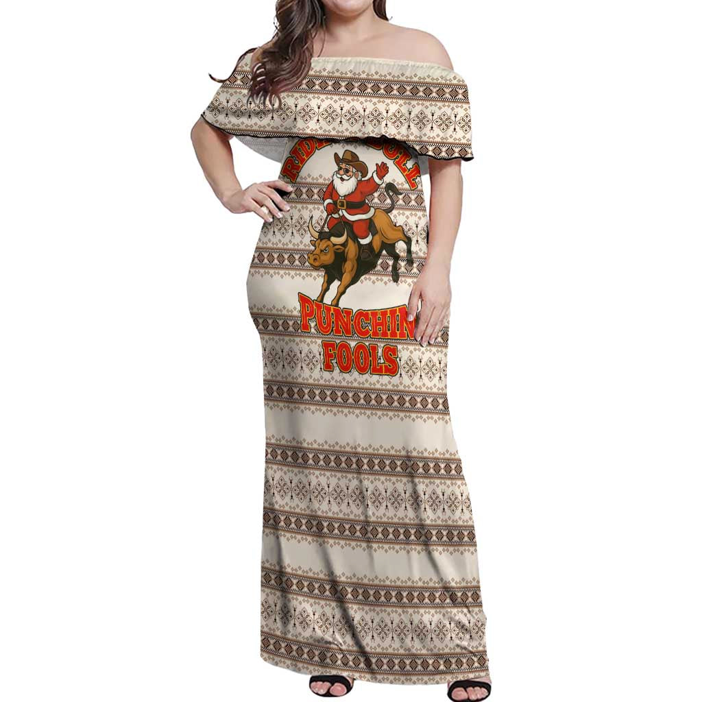 Riding Bulls Punchin Fools Christmas Off Shoulder Maxi Dress Xmas Holiday Patterns - Wonder Print Shop