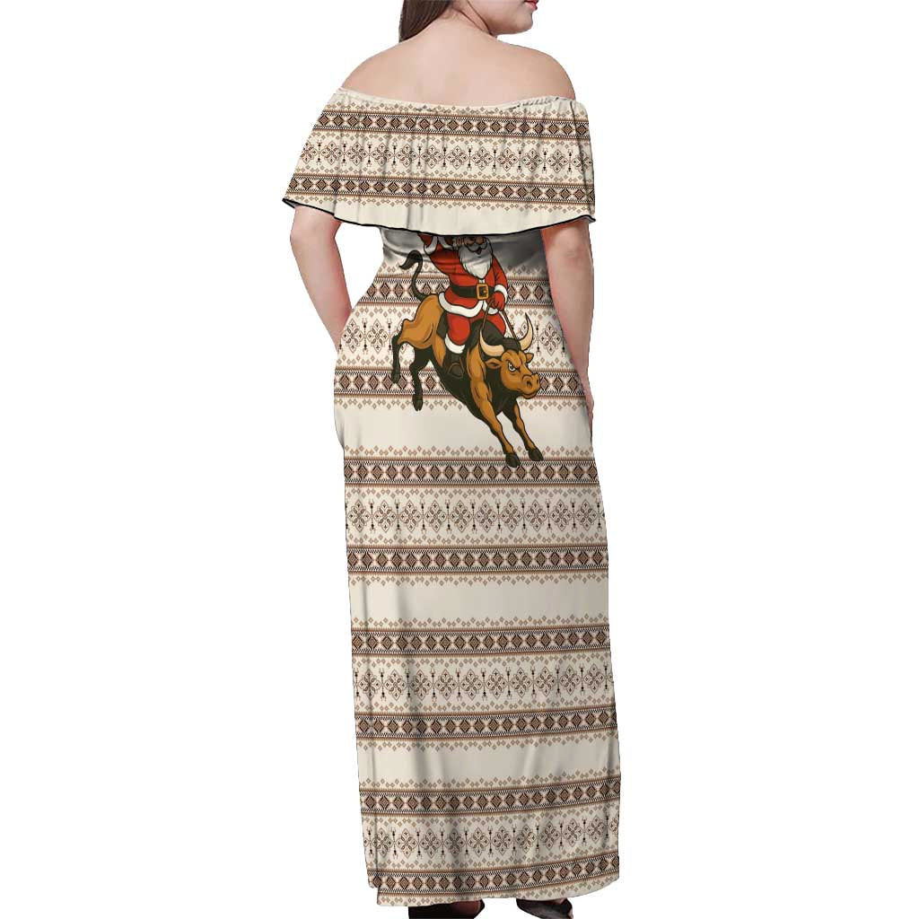 Riding Bulls Punchin Fools Christmas Off Shoulder Maxi Dress Xmas Holiday Patterns - Wonder Print Shop
