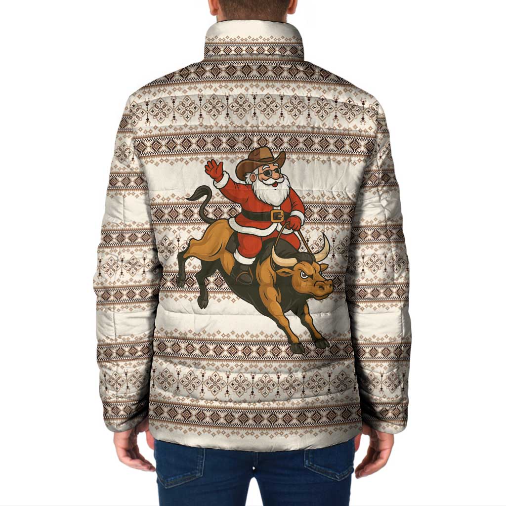 Riding Bulls Punchin Fools Christmas Padded Jacket Xmas Holiday Patterns - Wonder Print Shop