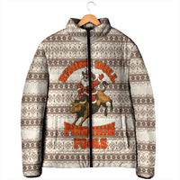 Riding Bulls Punchin Fools Christmas Padded Jacket Xmas Holiday Patterns - Wonder Print Shop