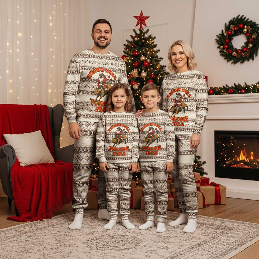 Riding Bulls Punchin Fools Christmas Pajama Set Xmas Holiday Patterns - Wonder Print Shop