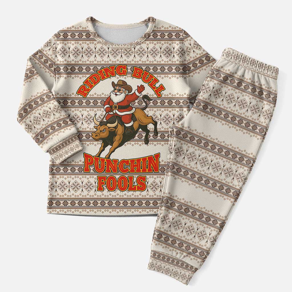 Riding Bulls Punchin Fools Christmas Pajama Set Xmas Holiday Patterns - Wonder Print Shop