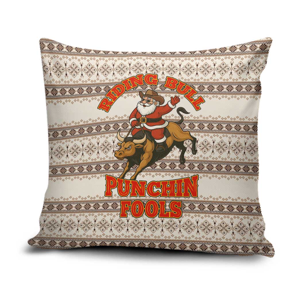 Riding Bulls Punchin Fools Christmas Pillow Cover Xmas Holiday Patterns - Wonder Print Shop