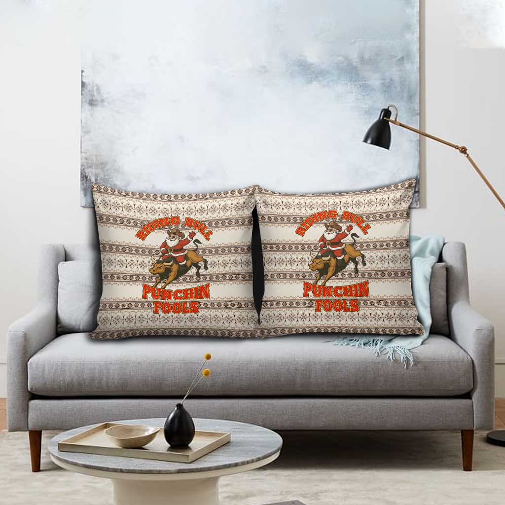 Riding Bulls Punchin Fools Christmas Pillow Cover Xmas Holiday Patterns - Wonder Print Shop