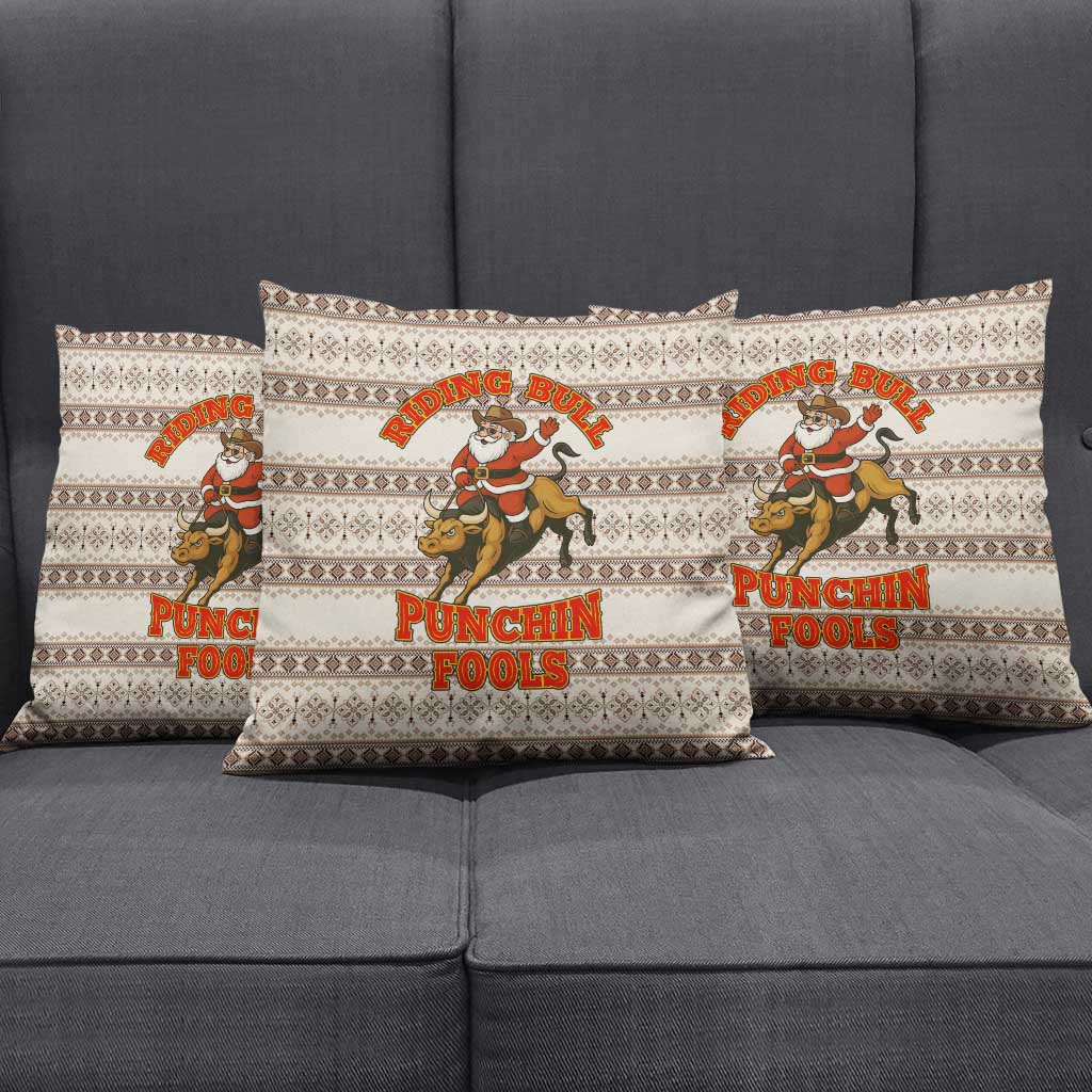 Riding Bulls Punchin Fools Christmas Pillow Cover Xmas Holiday Patterns - Wonder Print Shop