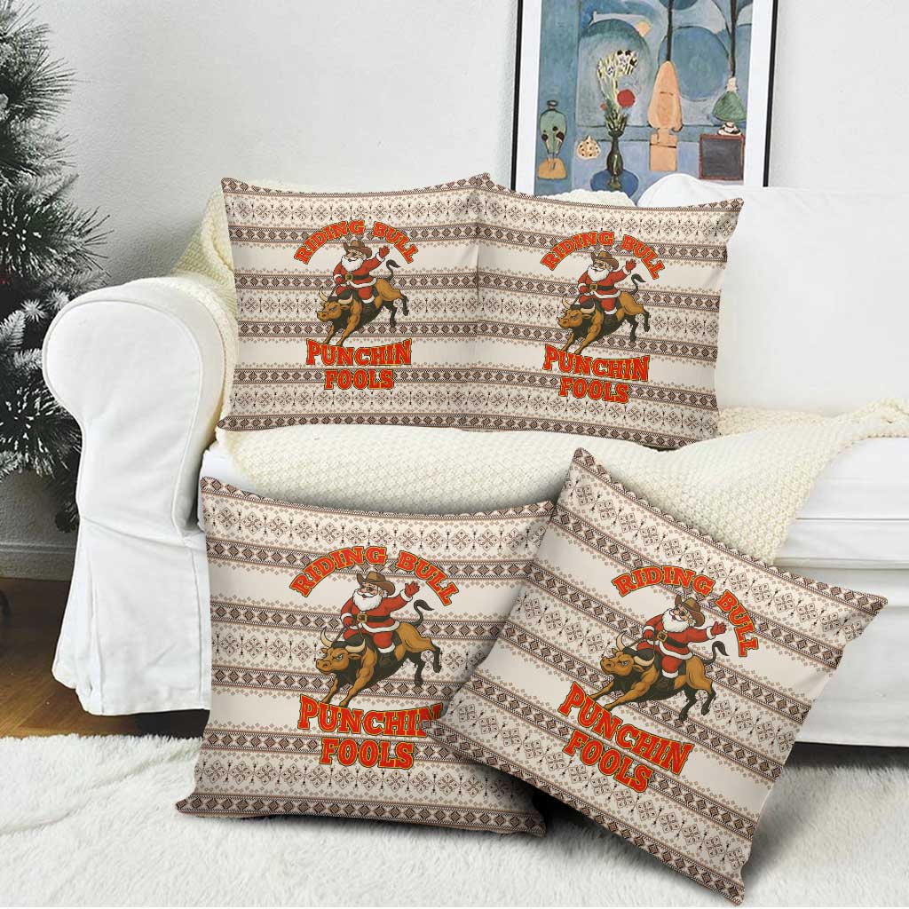 Riding Bulls Punchin Fools Christmas Pillow Cover Xmas Holiday Patterns - Wonder Print Shop