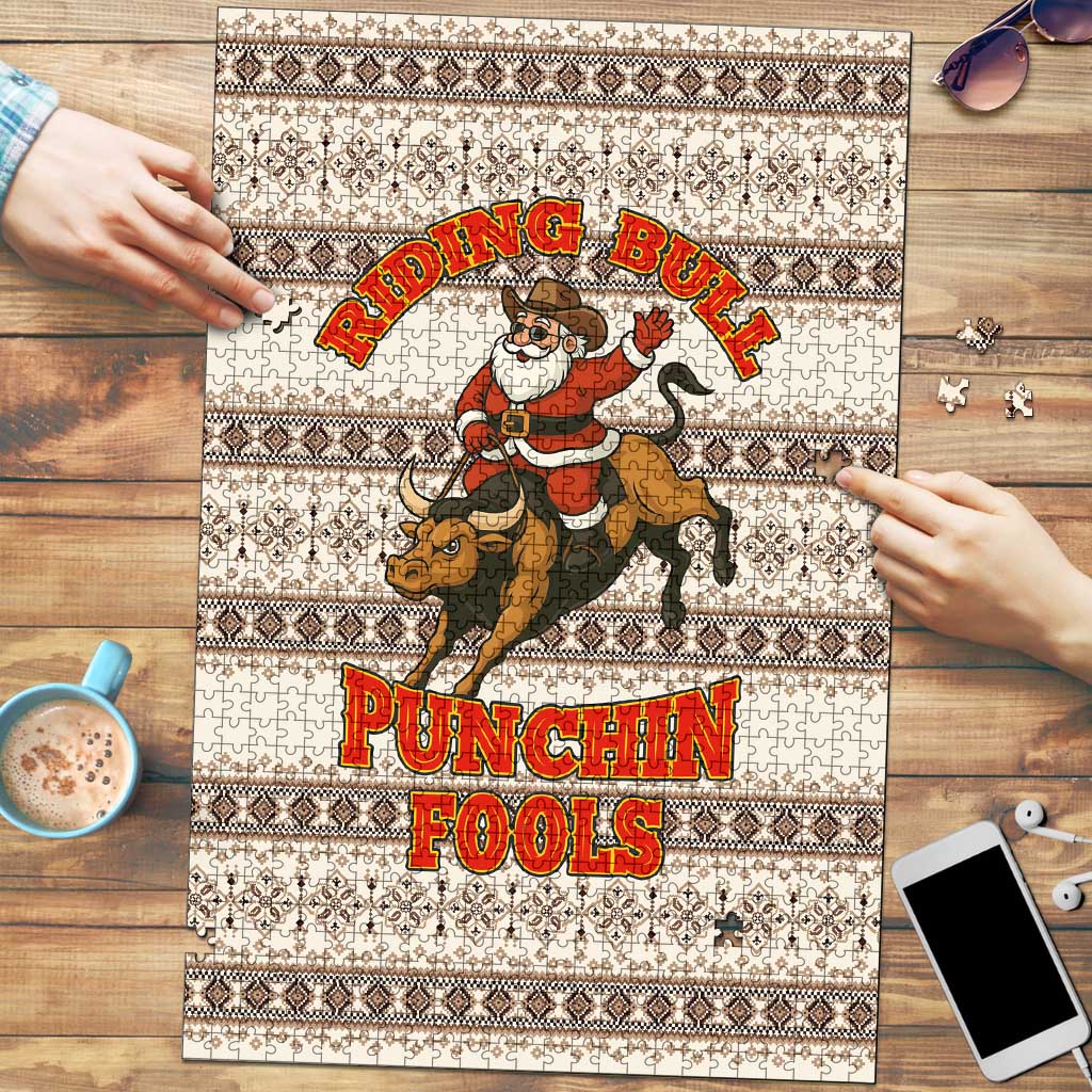 Riding Bulls Punchin Fools Christmas Puzzle Xmas Holiday Patterns - Wonder Print Shop
