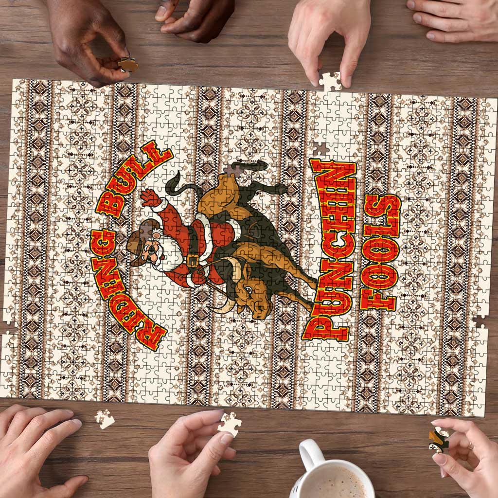 Riding Bulls Punchin Fools Christmas Puzzle Xmas Holiday Patterns - Wonder Print Shop