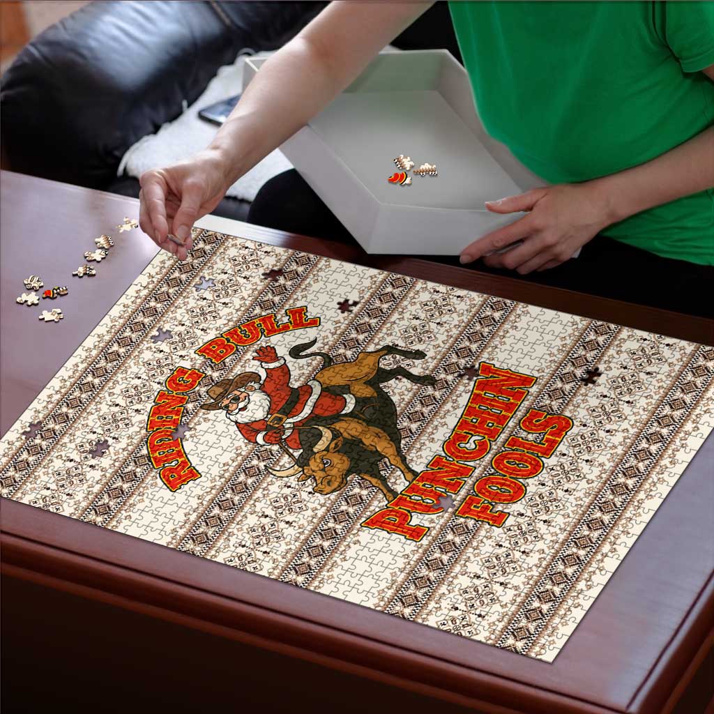 Riding Bulls Punchin Fools Christmas Puzzle Xmas Holiday Patterns - Wonder Print Shop