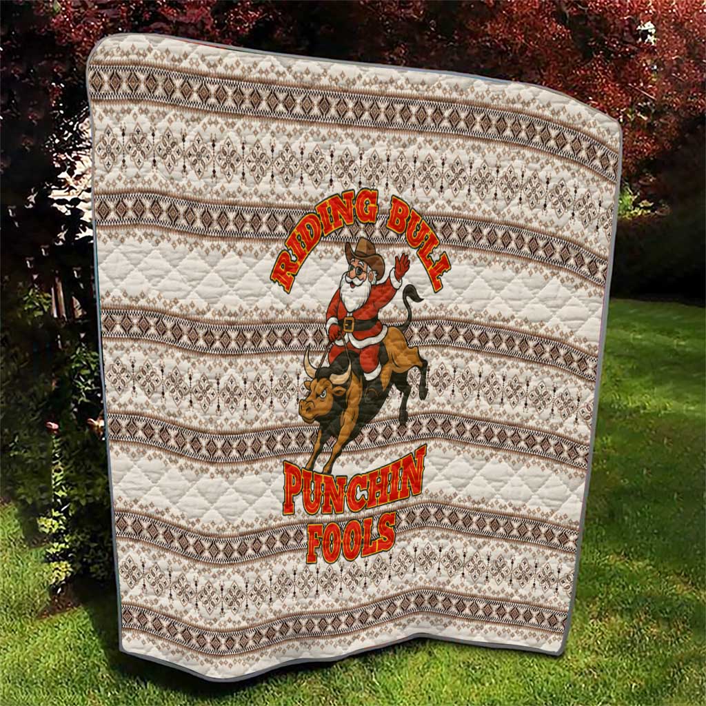 Riding Bulls Punchin Fools Christmas Quilt Xmas Holiday Patterns - Wonder Print Shop