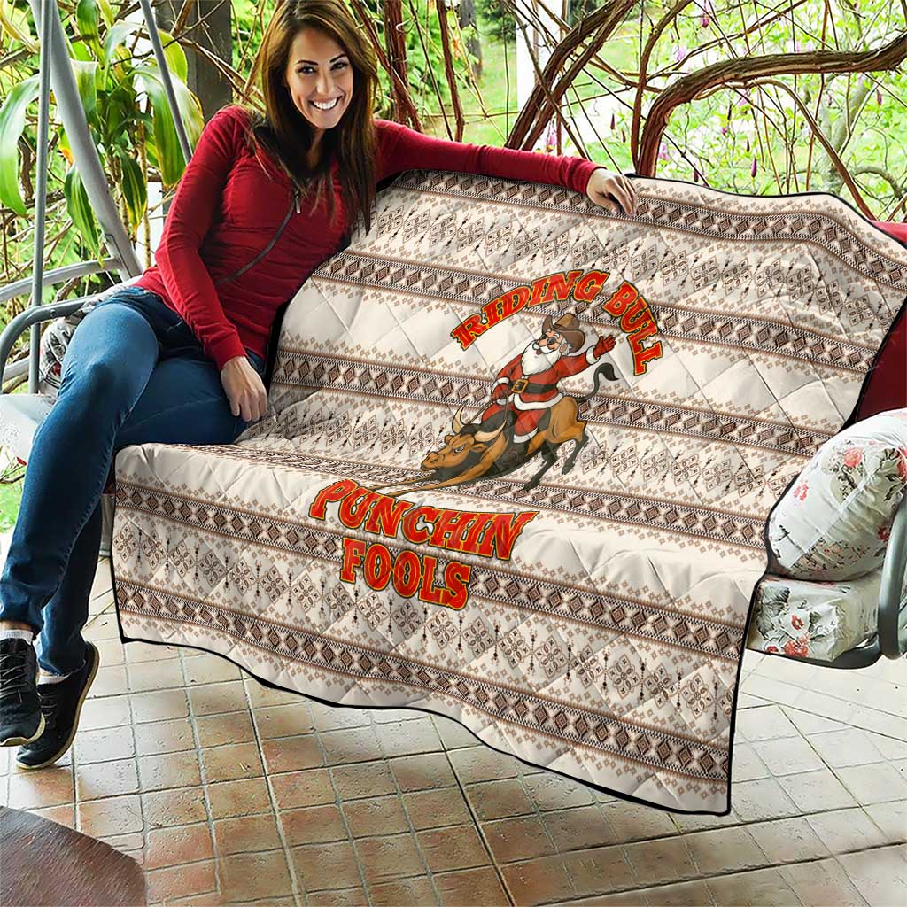 Riding Bulls Punchin Fools Christmas Quilt Xmas Holiday Patterns - Wonder Print Shop