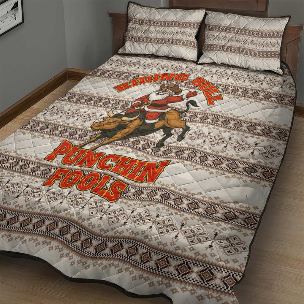 Riding Bulls Punchin Fools Christmas Quilt Bed Set Xmas Holiday Patterns - Wonder Print Shop