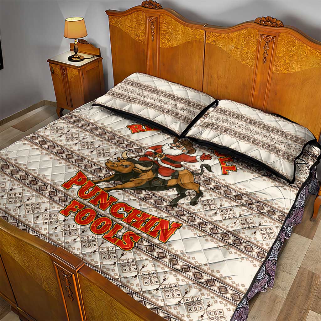 Riding Bulls Punchin Fools Christmas Quilt Bed Set Xmas Holiday Patterns - Wonder Print Shop