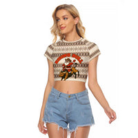 Riding Bulls Punchin Fools Christmas Raglan Cropped T Shirt Xmas Holiday Patterns - Wonder Print Shop