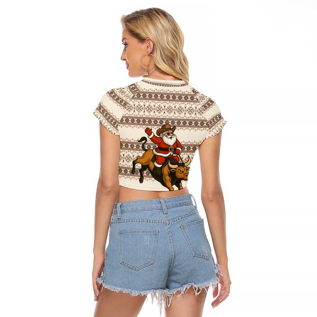 Riding Bulls Punchin Fools Christmas Raglan Cropped T Shirt Xmas Holiday Patterns - Wonder Print Shop
