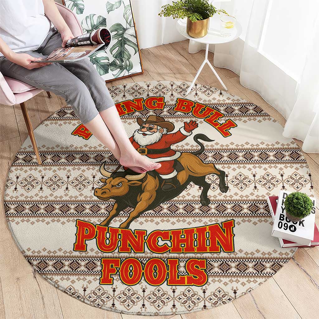 Riding Bulls Punchin Fools Christmas Round Carpet Xmas Holiday Patterns - Wonder Print Shop